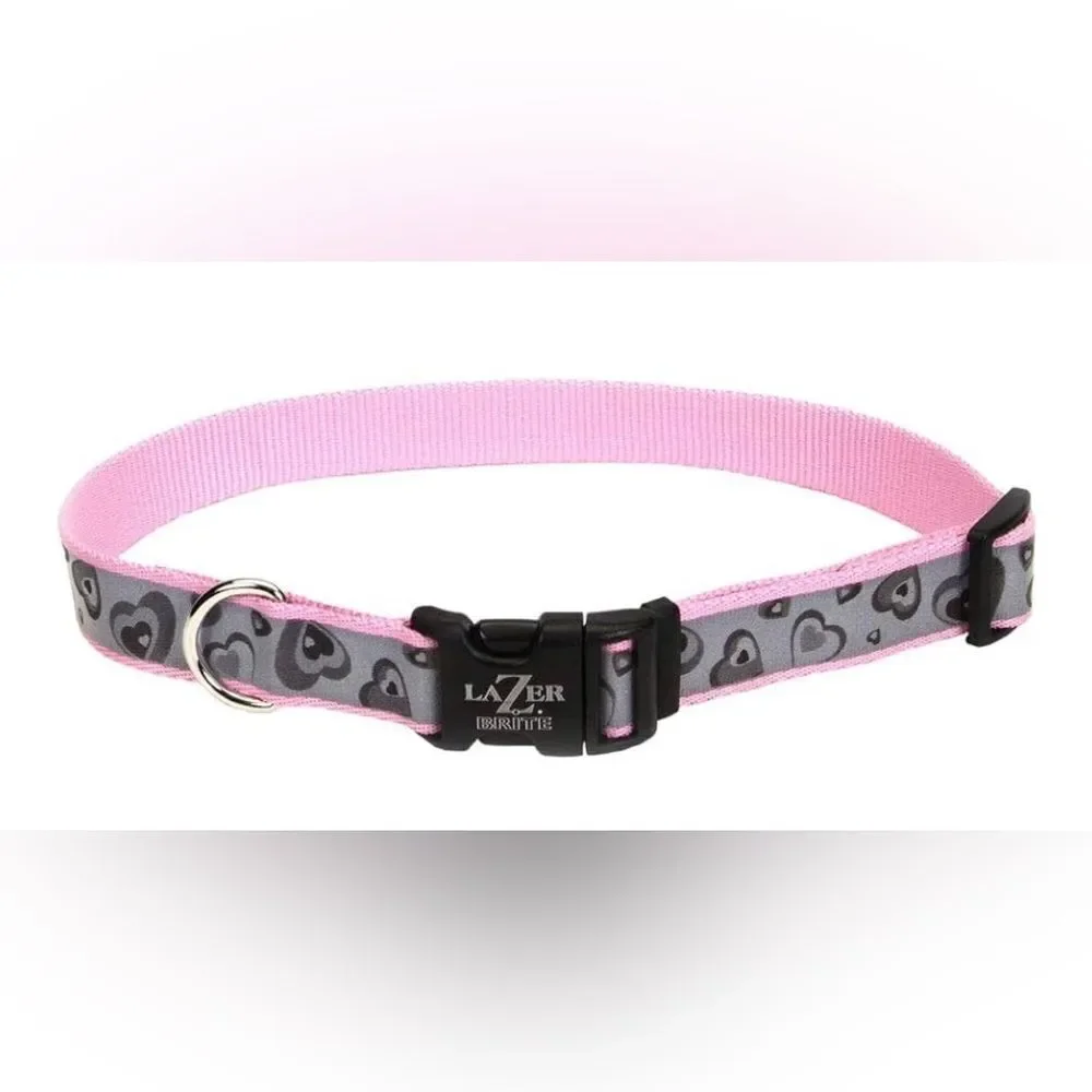 Lazer Brite Pink Hearts Reflective Adjustable Dog Collar EPC